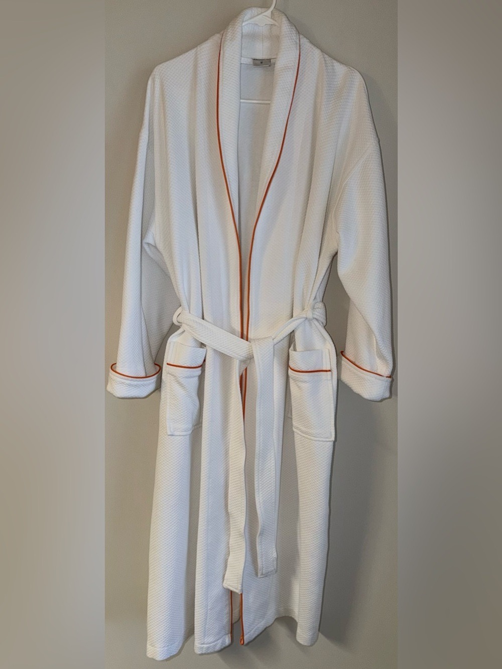 BellaZure by Sobel Westex White Luxury Spa Robe with Orange Trim - Medium